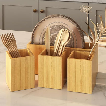 Silverware Caddy Wood Utensil Organizer Holder For Spoons Forks Plates Napkins Silverware Utensil Caddy Cutlery Flatware Box for Paper Plate Dispenser
