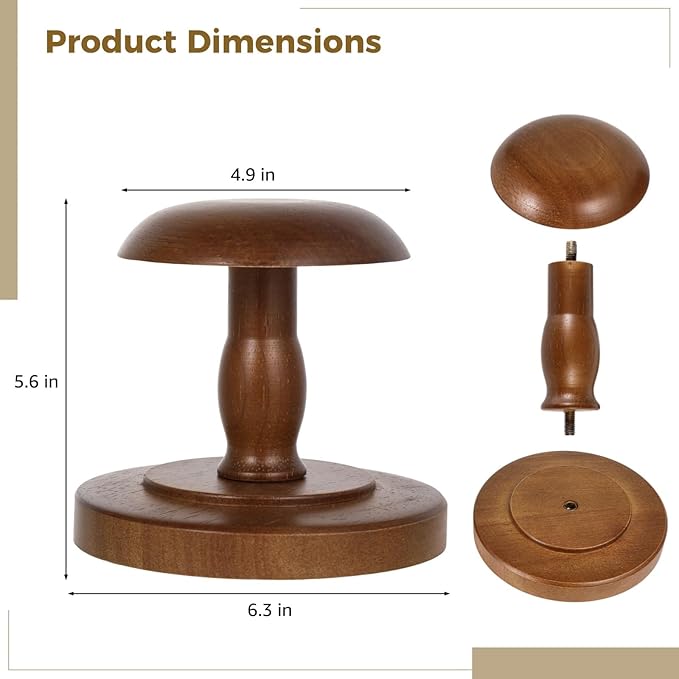 Vintage Wooden Hat Rack Stand, Vintage Rustic Brown Hat Rack Display Stand, Tabletop Cap Hats Rack Organizer with Wig Holder Display for Closet, Home Decor Display