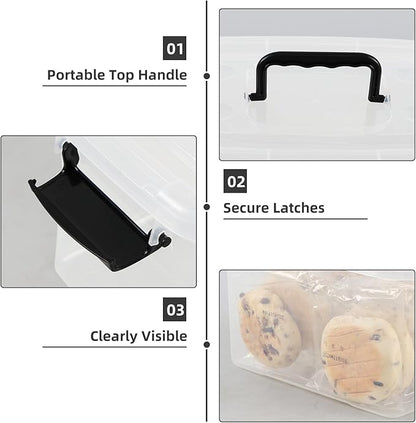 6-Pack 5 Quart Clear Plastic Storage Box, Small Latching Storage Bin with Handle