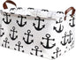 Collapsible Storage Basket with Handles, Waterproof Foldable Organizer Bin 15x10x9 Inches, Nautical Anchor Decor for Toys, Shelves, Home