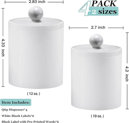 SheeChung 4 Pack Qtip Holder,White Acrylic Apothecary Jars,Shatterproof Qtip Holder Dispenser Set,Opaque Bathroom Vanity Organizer for Cotton Swabs,Balls,Pads, Modern Minimalist Decor (4 Pack,12&10oz)