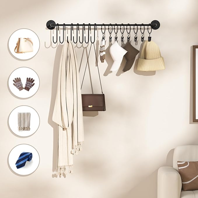 3 Pack Wall Mounted Cap Storage Organizer Baseball Hat Racks Display Holders Hangers with 20 Clips 10 Hooks Entryway Door Bedroom Laundry Kitchen