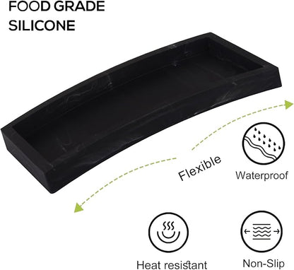 Small Bathroom Vanity Silicone Tray for Counter, Rectangle Dish Soap and Sponge Holder for Kitchen Sink, Perfume Organizer for Dresser, Marble Black