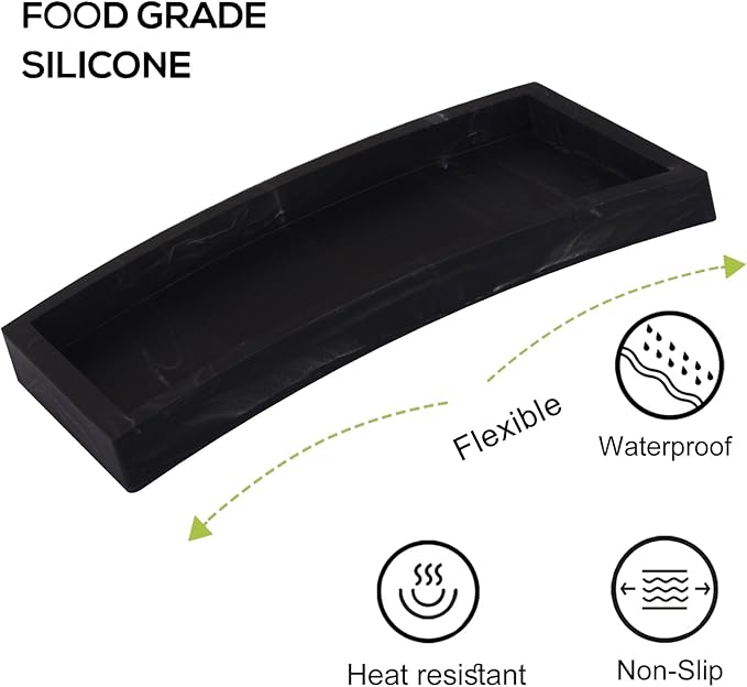 Bathroom Trays for Counter, Slicone Vanity Trays for Bathroom, Rectangle Sponge Holder for Kitchen Sink - Marble Black