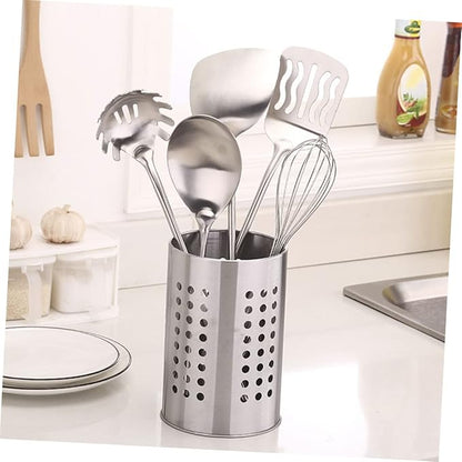 stainless steel cutlery bucket tableware rack cooking utensil organizer flatware cylinder stainless steel utensil drainer chopstick stand case flatware strainer desktop spoon fork