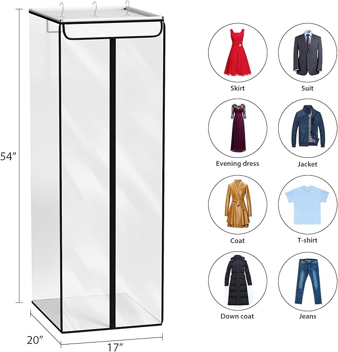 Univivi Clear Garment Bags for Hanging Clothes, 2 Pack Large Clothes Bags for Closet Storage, Premium Hanging Garment Storage Bag for Suits, Coats, Dresses, 54" (Clear)