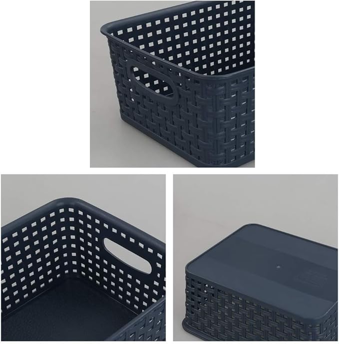 Sandmovie Plastic Weave Storage Baskets for Kitchen Bathroom, Navy Blue, 6 Packs