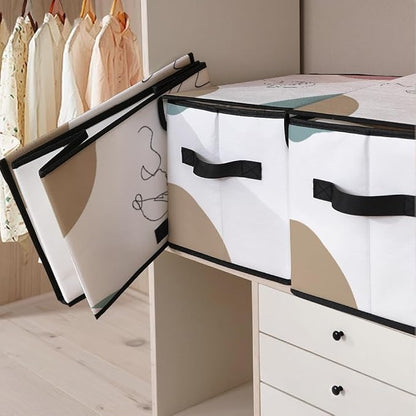 Stackable Clothes Storage Bins with Lids,Closet Organizers Fabric Cat Printing Box for Home and Office,Blanket Clothes Organizers,Under Bed Storage Containers 3 Pack.