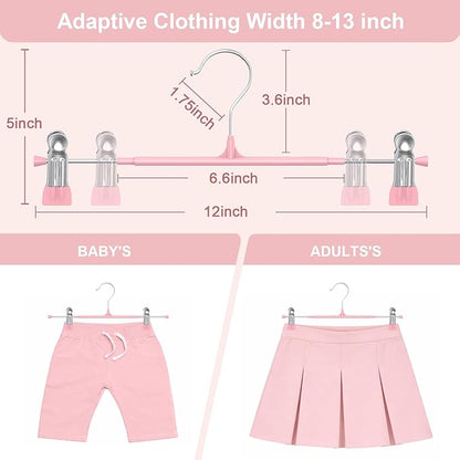 POZEAN Pants Hangers with Clips for Women 50 Pack, 12Inch Adjustable Heavy Duty Skirt Hangers, Space Saving Non-Slip Shorts Jeans Trousers Clothes Hangers, Pink