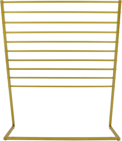 10 Tier Scarf Display Stand, 47.24In Metal Scarf Holder Organizer, Freestanding Scarf Rack for Commercial Clothing Retail Store Towel Rack Ties Belt Pants Hanging Rack (Golden)