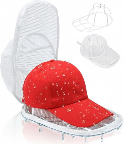 MAGTSMEI Hat Washer Cage,Detachable Folding Plastic Frame & Mesh Bag for Baseball, Wide-Brim Hats, Machine Wash Safe for Sports, Travel, Family Use (White, 1PC)