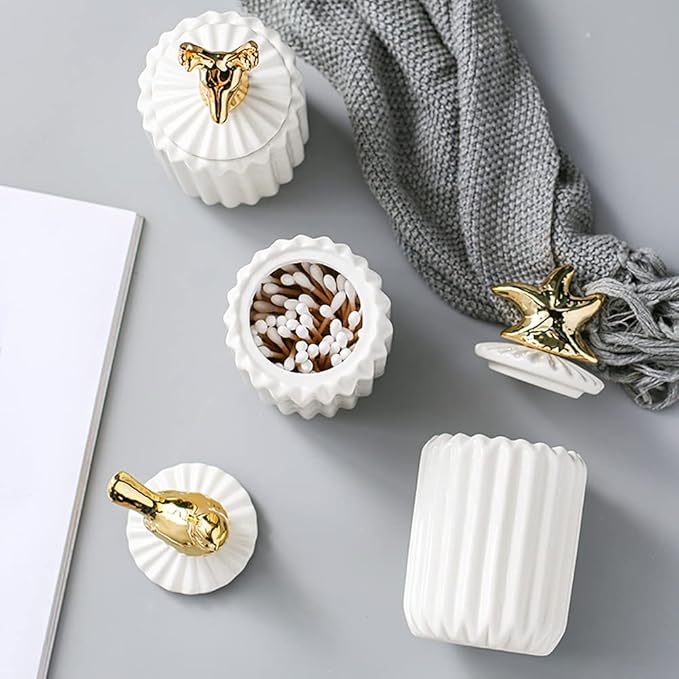 Cotton Swab Holder Qtip, Q-Tips Container with Lid, Ceramics Cotton Ball Canister Canister Toothpick Holder Dispenser for Vanity Dresser Counter Bathroom (Bird)