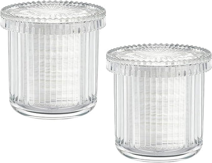 2 Pack Ribbed Glass Qtip Holder with Lid, Apothecary Storage Jars, Bathroom Vanity Countertop Organizer for Cotton Swabs, Cotton Balls, Pads, Floss Picks, Hair Ties, Makeup Accessories (Clear)
