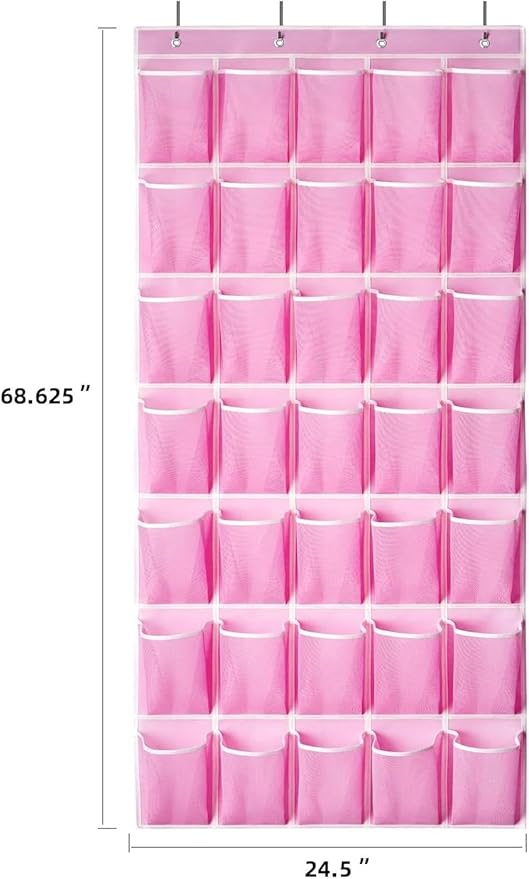 for Organizador Zapatos Puerta 35 Bolsillos Colgante Grande Bolsa Almacenaje Rosa, Shoe Organizer, Over The Door, Hanging Storage, 35 Pockets, Large, Pink