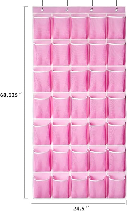 for Organizador Zapatos Puerta 35 Bolsillos Colgante Grande Bolsa Almacenaje Rosa, Shoe Organizer, Over The Door, Hanging Storage, 35 Pockets, Large, Pink