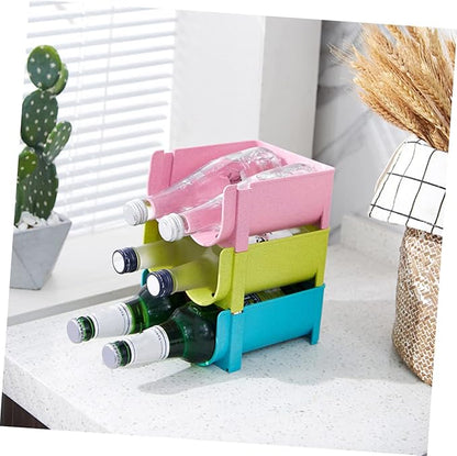 3pcs Stackable Beer and Beverage Organizer Rack Multi-function Plastic Drink Storage for Refrigerator Easy- Can Holder Space-saving Kitchen Rack Pink