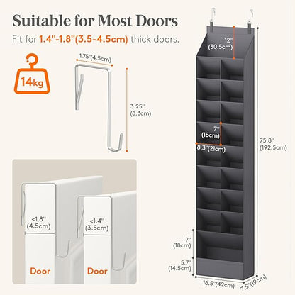 Lifewit 10 Tier Over the Door Shoe Organizer with 19 Large Deep Pockets, Fabric Hanging Shoes Shelf for Closet, Dorm Storage, Fit Up to 20 Pair Shoe Rack Holder for Sneakers, Boots, Gray