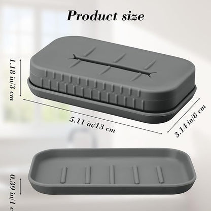 2-in-1 Silicone Soap Holder & Brush Set with Built-in Soap Saver Compartment, Includes a Leak-Proof soap Tray+Brush, Unbreakable&Noise-Free, Soap Dish with Soft Brush, Brush with Soap Dish(Dark Grey)