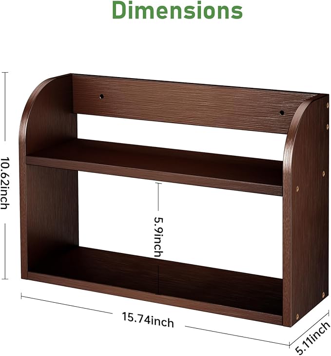 ROMGUAR CRAFT 2 Tier Bamboo Spice Rack, Countertop or Wall Mounting Wood Spice Jars Organizer Shelf for Kitche, Pantry (Brown)