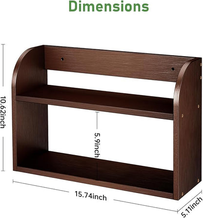 ROMGUAR CRAFT 2 Tier Bamboo Spice Rack, Countertop or Wall Mounting Wood Spice Jars Organizer Shelf for Kitche, Pantry (Brown)