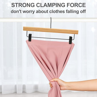 TOPIA HANGER Pants Hangers 20 Pack, Bamboo Clothes Hangers with Black Clips and Rotatable Hook, Durable Natural Wooden Hangers for Skirts, Pants, Jeans, Shorts - CTS06