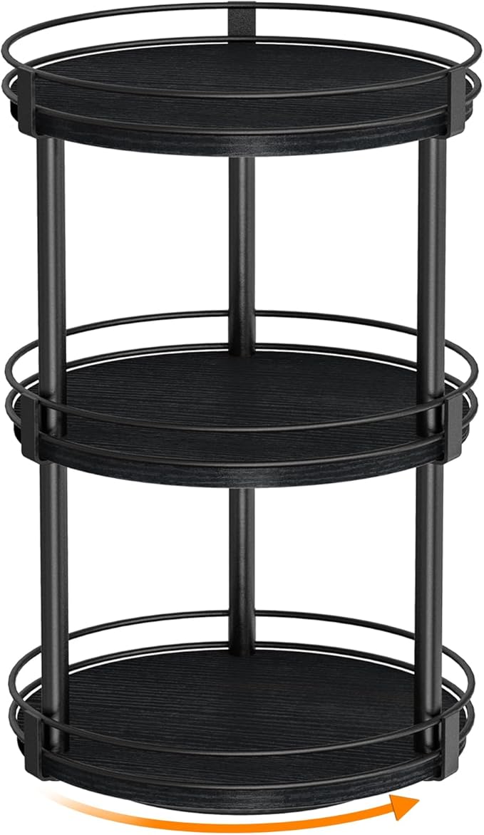 Snughome Lazy Susan Organizer, 3 Tier Rotating Spice Rack for Countertop, Turntable Lazy Susan Kitchen Countertop Organizer, 10.2" x 10.2" x 18.5", Black