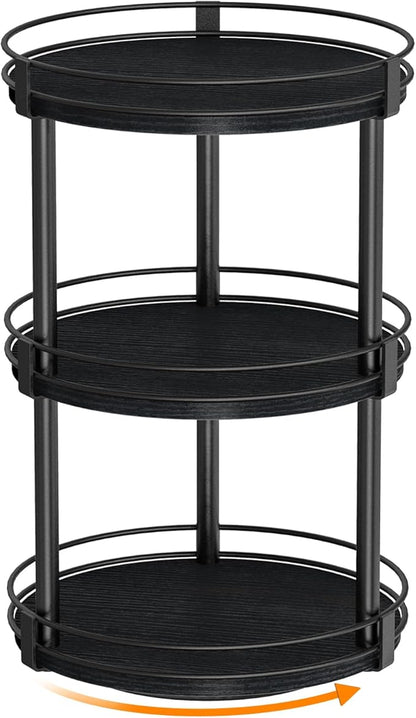 Snughome Lazy Susan Organizer, 3 Tier Rotating Spice Rack for Countertop, Turntable Lazy Susan Kitchen Countertop Organizer, 10.2" x 10.2" x 18.5", Black