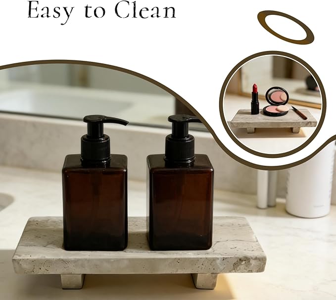 Stone Sink Tray, 8.66 x 3.54 x 1.42 Inches Travertine Tray, Soap Stand for Kitchen Sink, Marble Bathroom Tray for Razors, Jewelry, Toothbrush Holders, Hand Soap