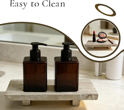Stone Sink Tray, 8.66 x 3.54 x 1.42 Inches Travertine Tray, Soap Stand for Kitchen Sink, Marble Bathroom Tray for Razors, Jewelry, Toothbrush Holders, Hand Soap