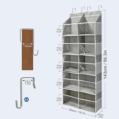 Widousy Heavy Duty Over The Door Organizer, 5-Tier Extra Large Behind Door Storage with 10 Big Front & 10 Mesh Pockets, 80lb Weight Capacity, Hanging Storage for Toys, Diapers, Shoes, Clothes