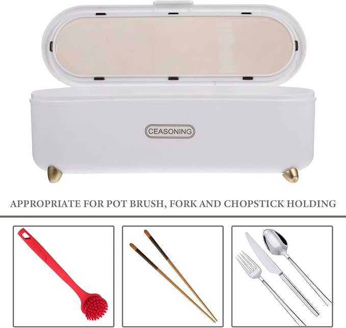 Hemoton Storage Drawers 2pcs Flatware Tray with Lids - Plastic Cutlery Storage Box Kitchen Cutlery Utensil Drawer Organizer with Cover Silverware Countertop Storage Containers (White) Desktop Stand