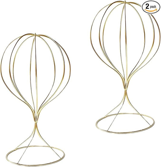 Mydio 2 Pieces Modern Metal Hat Stands Durable Stable Metal Hat Cap Rack Wigs Holder, Metal (Gold)