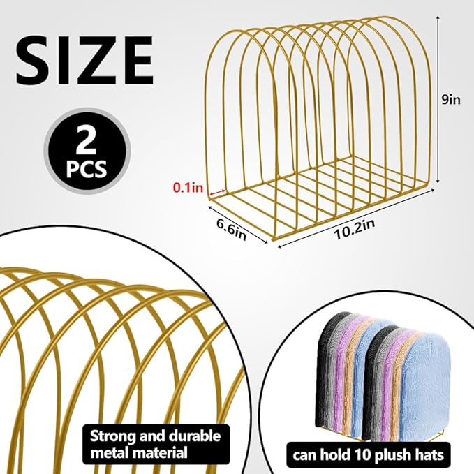 Beanie Holder Organizer, Knitted Hat Storage Rack Display Stand Metal Cap Holder for Winter Swimming Hat Display Home Entryway Tabletop Bedroom Closet Dresser Room Office (Gold, 1 Pcs)