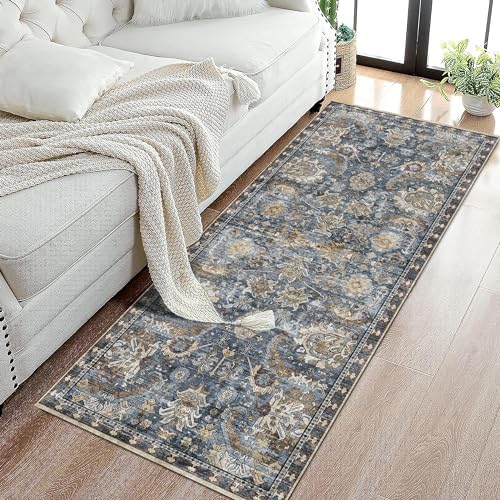 RUGSURE Washable Area Rugs - Perfect for Living Room, Bedroom, Kids Room, Nursery - Stain & Water Resistant Non-Slip, Pet & Child Friendly, Vintage Tribal Area Rugs (Navy, 2'6'' x 8') - Image 4
