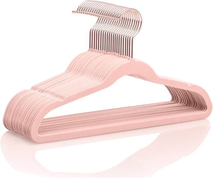 MIZGI Kids Velvet Hangers,Non-Slip Big Kids Hangers,14 Inch Hangers for Youth,Teen Clothes,Pack of 50（Blush Pink）