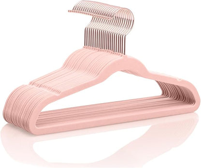 MIZGI Kids Velvet Hangers,Non-Slip Big Kids Hangers,14 Inch Hangers for Youth,Teen Clothes,Pack of 50（Blush Pink）