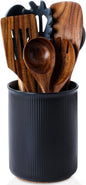 LoeJan Utensil Holder, Extra Large Utensil Crock, Stable Ceramic Utensil Organizer, Cooking Tool Organizer Set for Kitchen Counter Farmhouse Décor, Matte Black