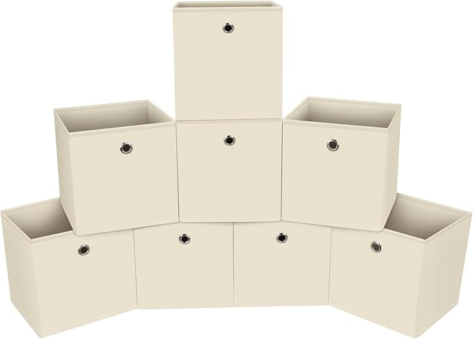 Foldable Storage Cubes Bins ,11 Inch Cloth Storage Cube Fabric Storage Box Cubes Organizer Baskets with Handles for Home Organizer Set of 8 (Creamy-White)