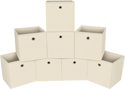 Foldable Storage Cubes Bins ,11 Inch Cloth Storage Cube Fabric Storage Box Cubes Organizer Baskets with Handles for Home Organizer Set of 8 (Creamy-White)