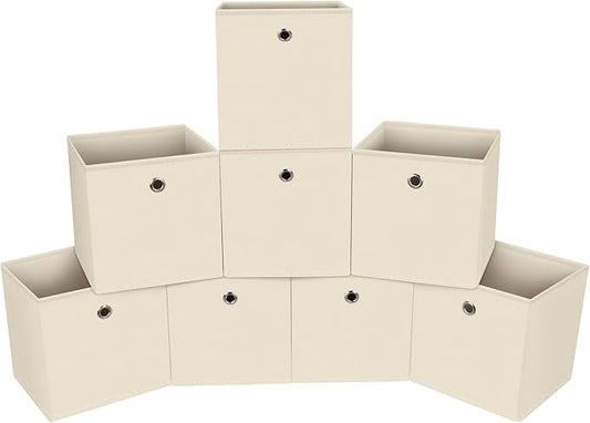 Foldable Storage Cubes Bins ,11 Inch Cloth Storage Cube Fabric Storage Box Cubes Organizer Baskets with Handles for Home Organizer Set of 8 (Creamy-White)