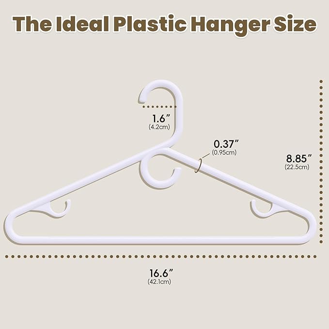 White Plastic Hangers 18 Pack, Heavy Duty Clothes Hangers with Center Hook & Non-Slip Pants Bar for Standard Size Shirts, Pants, Coat, Dresses, Jackets, Scarves and Belts