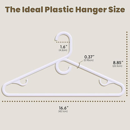 White Plastic Hangers 18 Pack, Heavy Duty Clothes Hangers with Center Hook & Non-Slip Pants Bar for Standard Size Shirts, Pants, Coat, Dresses, Jackets, Scarves and Belts