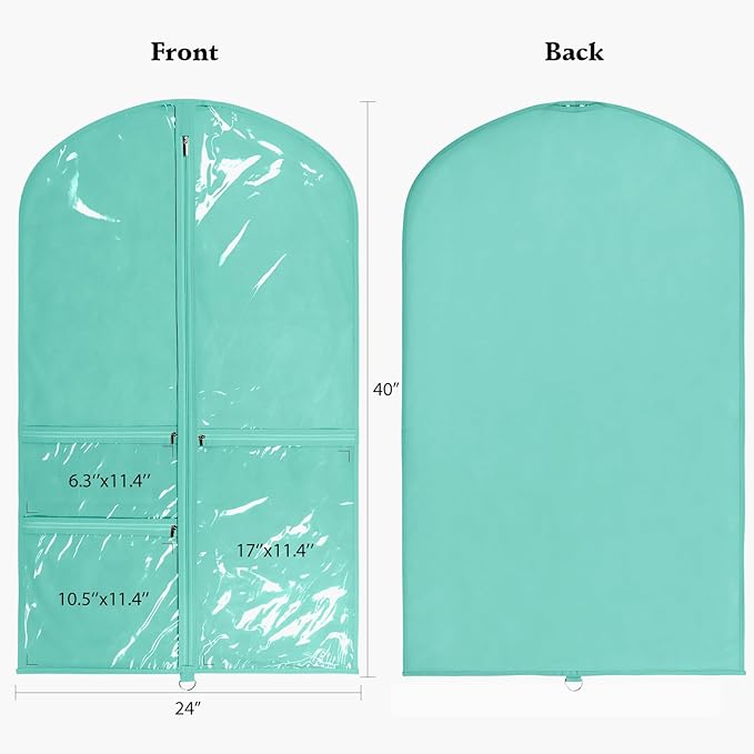 Univivi Dance Costume Bags Garment Bag 40 Inch Hanging Clothes for Dance Competitions, with 3 Medium Clear Zipper Pockets for Dance Costumes, Closet Storage (Green)