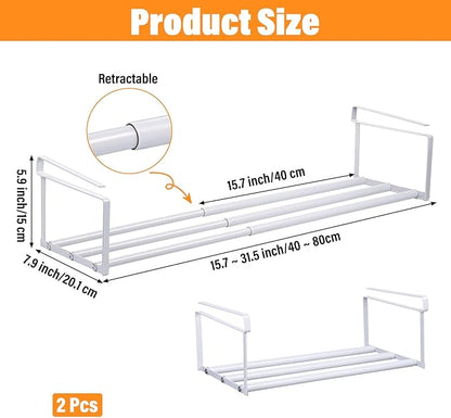 Qianyu 2 PCS Expandable Shoe Rack Organizer Adjustable Under Cabinet Shoe Rack Retractable Hanging Shelf for Space Saving Clothing Storage Dorm Room (White)
