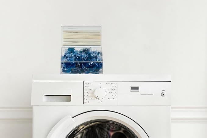 Inevibe Laundry Pod Holder & Dryer Sheet Dispenser - 2 Compartment Acrylic Container w/Lids for Storing Clothes Pins, Dishwasher Pods for Laundry Room Organization