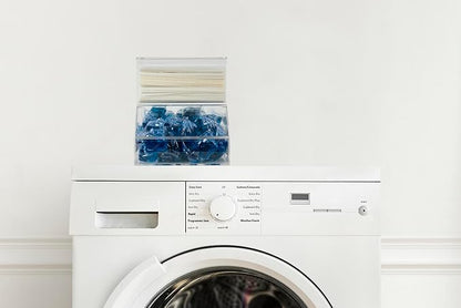 Inevibe Laundry Pod Holder & Dryer Sheet Dispenser - 2 Compartment Acrylic Container w/Lids for Storing Clothes Pins, Dishwasher Pods for Laundry Room Organization