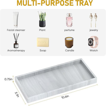 Silicone Bathroom Tray,Shatterproof Bathroom Vanity Tray,High-Grade Silicone Durable Rectangle Tray for Bathroom Trays for Counter Soap Dispenser Tray-Large 10.6 * 5.1 in