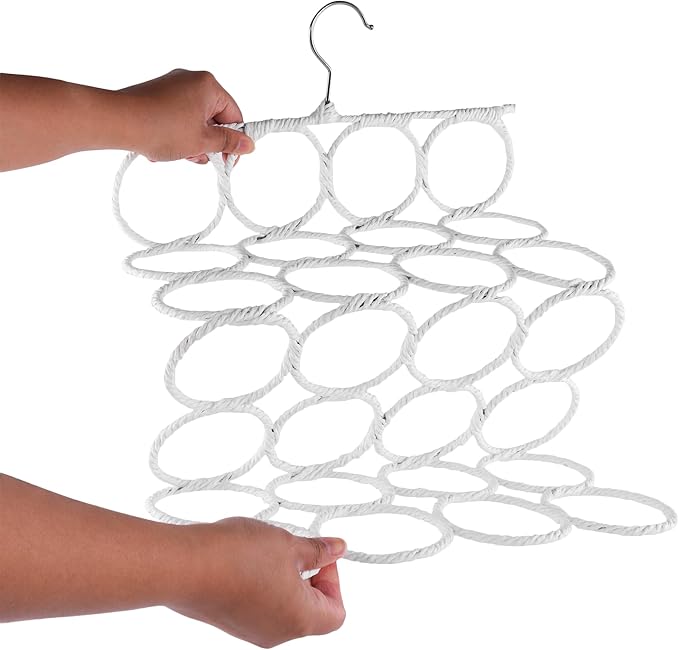 Super Z Outlet Foldable 28 Ring Hole Slots Space Saving Clothing Closet Hanger Scarf, Ties, Belts, Socks Organizer for Home Bedroom, Bathroom, Living Room (White)
