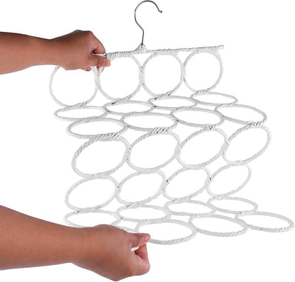 Super Z Outlet Foldable 28 Ring Hole Slots Space Saving Clothing Closet Hanger Scarf, Ties, Belts, Socks Organizer for Home Bedroom, Bathroom, Living Room (White)