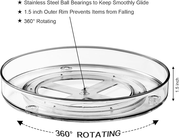 Amolliar 11" 2 Pack Lazy Susan Organizer, Non-Skid Rotating Turntable Spice Rack for Cabinet, Fridge, Kitchen, Pantry Organizers and Storage, Dining Table, Countertop, Vanity, Under Sink Organizer